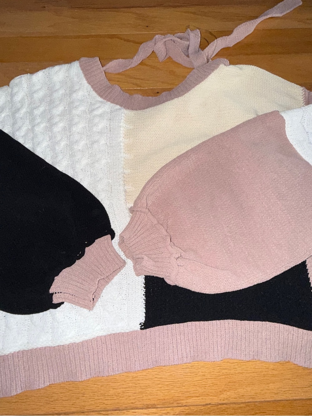 POL Colorblock Crewneck Sweater in Pink, Black & Cream